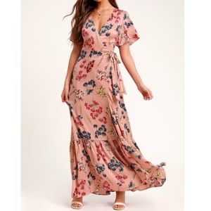 Lulu’s Mauve Floral Print Wrap Maxi Dress